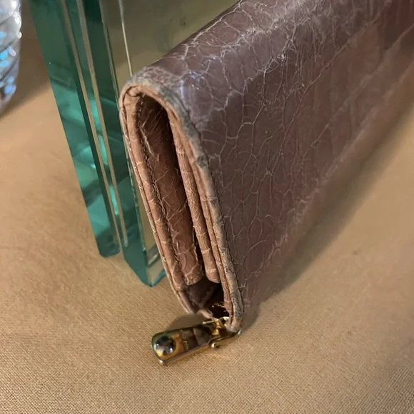 Miu Miu Long Zip Around Croc Embossed Beige Wallet - Picture 5 of 9